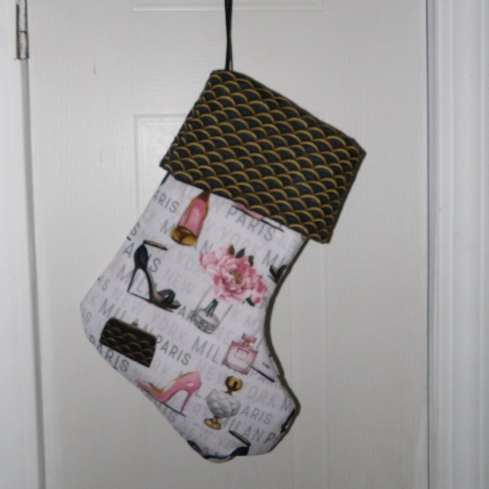High Heels Pocket books Flowers Paris 14" Hand Crafted Christmas Stocking
